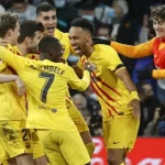 'Yan wasan Barcelona yayin murnar zurawa Real Madrid kwallo